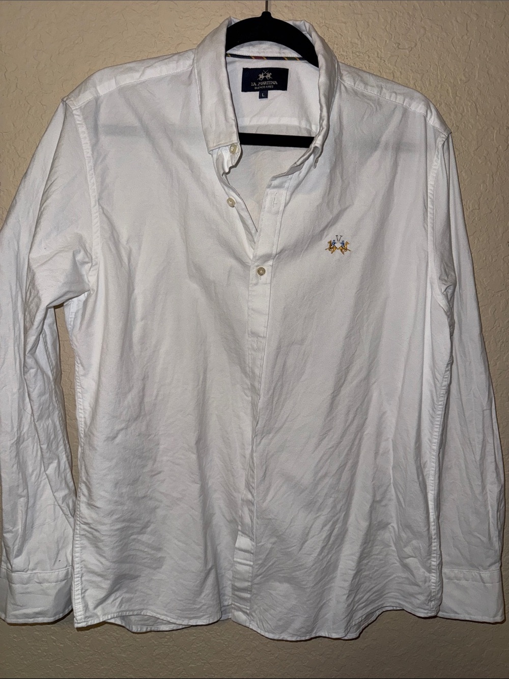 La Martina White Long-Sleeve Button-Down Shirt with Embroidered Crest